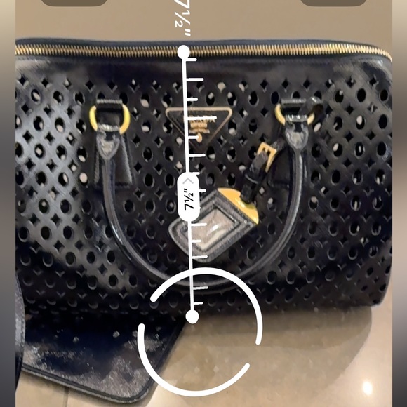 Prada Saffiano Vernice Perforated Bowling Bag with Wallet - Picture 12 of 12